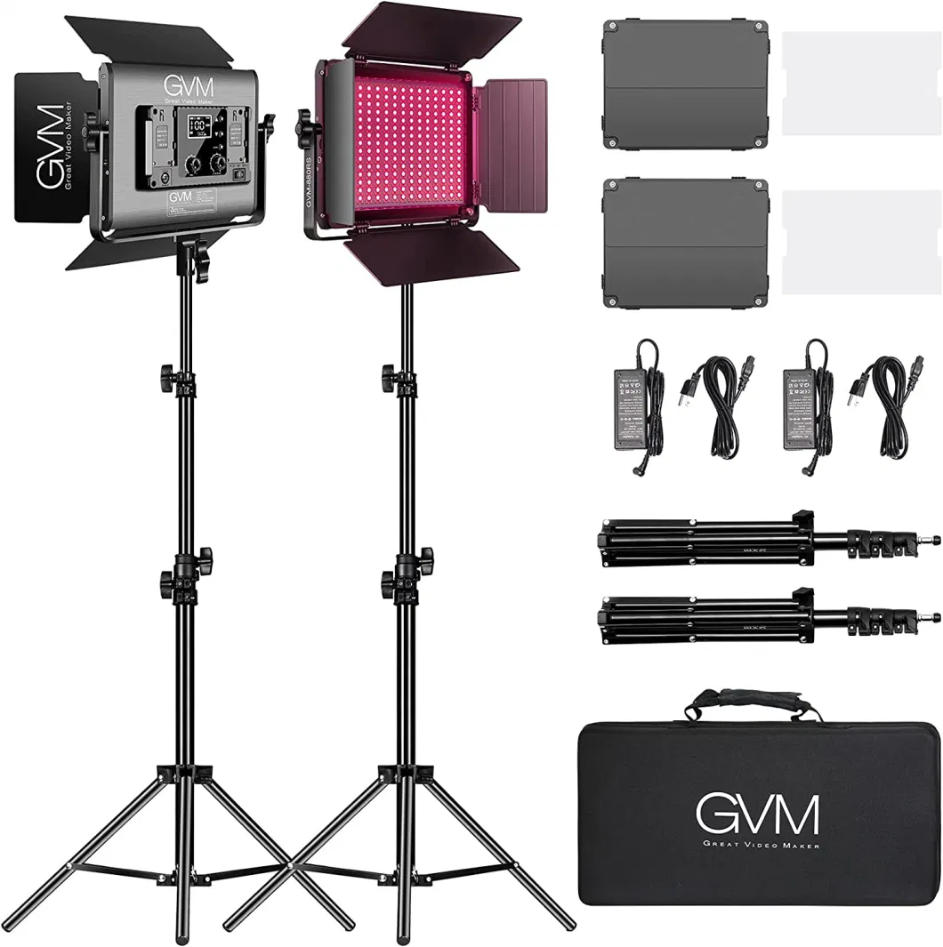 Gvm RGB LED Video Light with Bluetooth Control, 60W Photography Studio Lighting Kit with Stands, 2-Packs 880RS Dimmable LED Panel Light for Youtube, Streaming