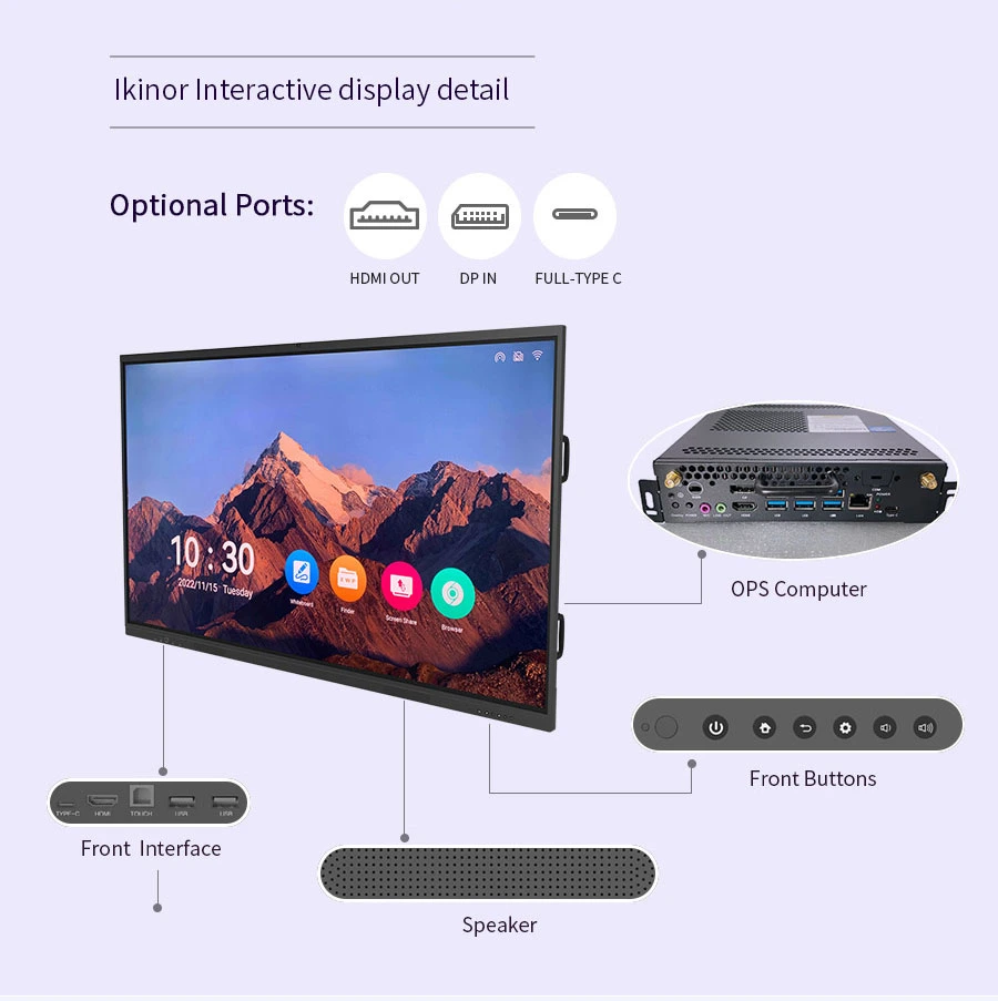 Ikinor Interactive Flat Panel Android 13 4G 32g Smart Whiteboard Touch Screen LG Smart TV 65 Inch Price