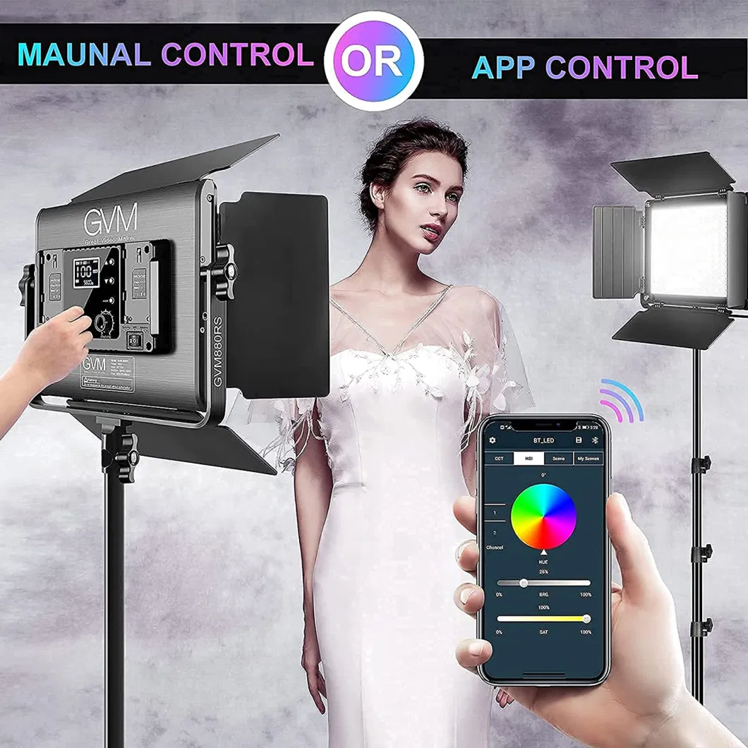 Gvm RGB LED Video Light with Bluetooth Control, 60W Photography Studio Lighting Kit with Stands, 2-Packs 880RS Dimmable LED Panel Light for Youtube, Streaming