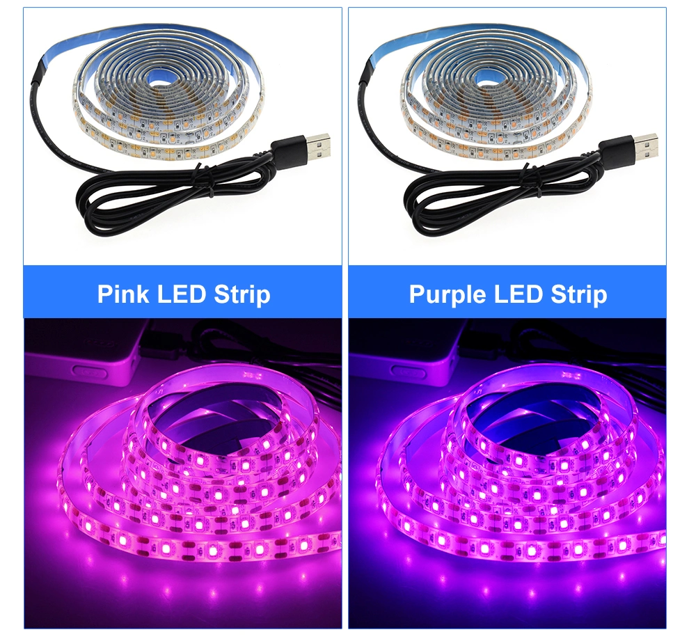 5V USB LED Strip Light 1m 2m Pink / Ice Blue / Warm White / White / RGB 2835 TV Background Lighting Decoracion Fairy Lights