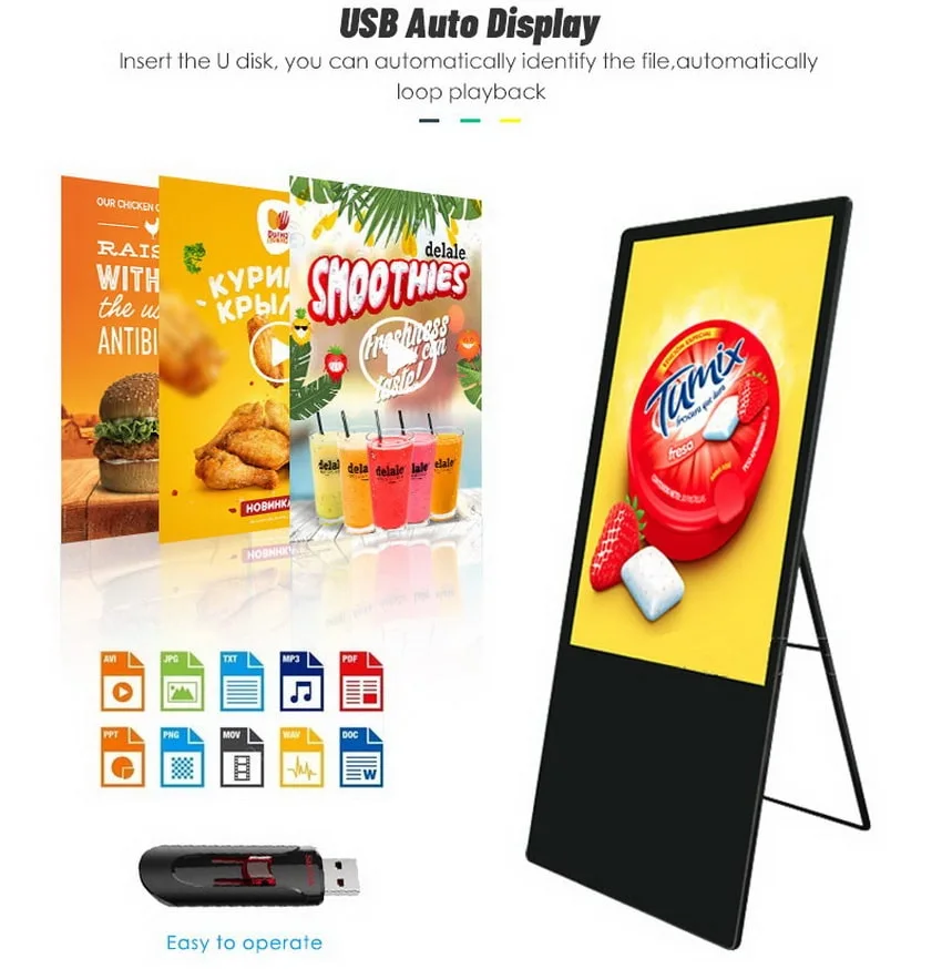 55 65&quot; Seamless Advertising Moving Easy Indoor Stretch Bar LED Screen Poster Display