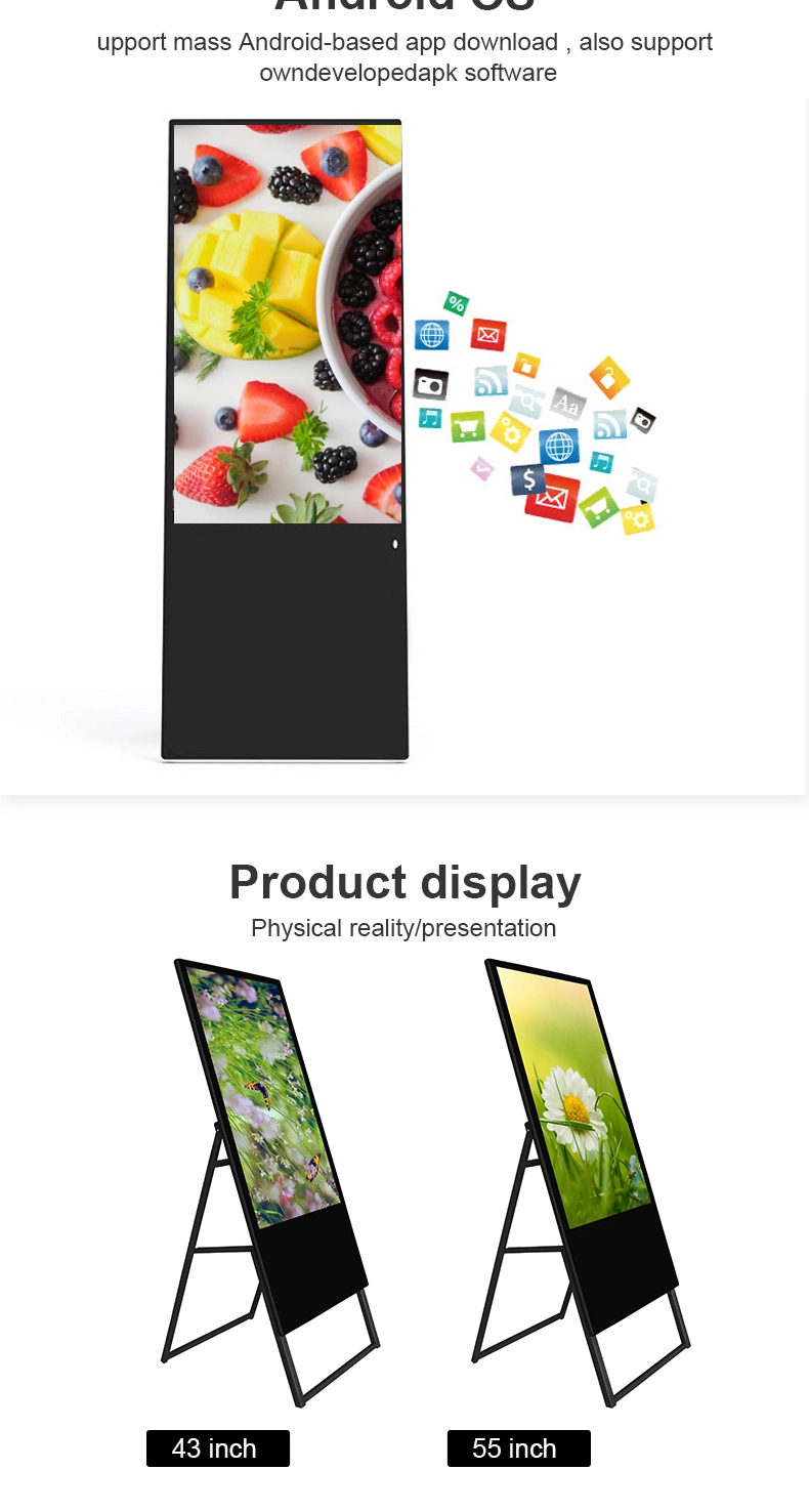 43 49 55inch Portable a Board Indoor Design 1920X1080p UHD Android System LCD Digital Signage