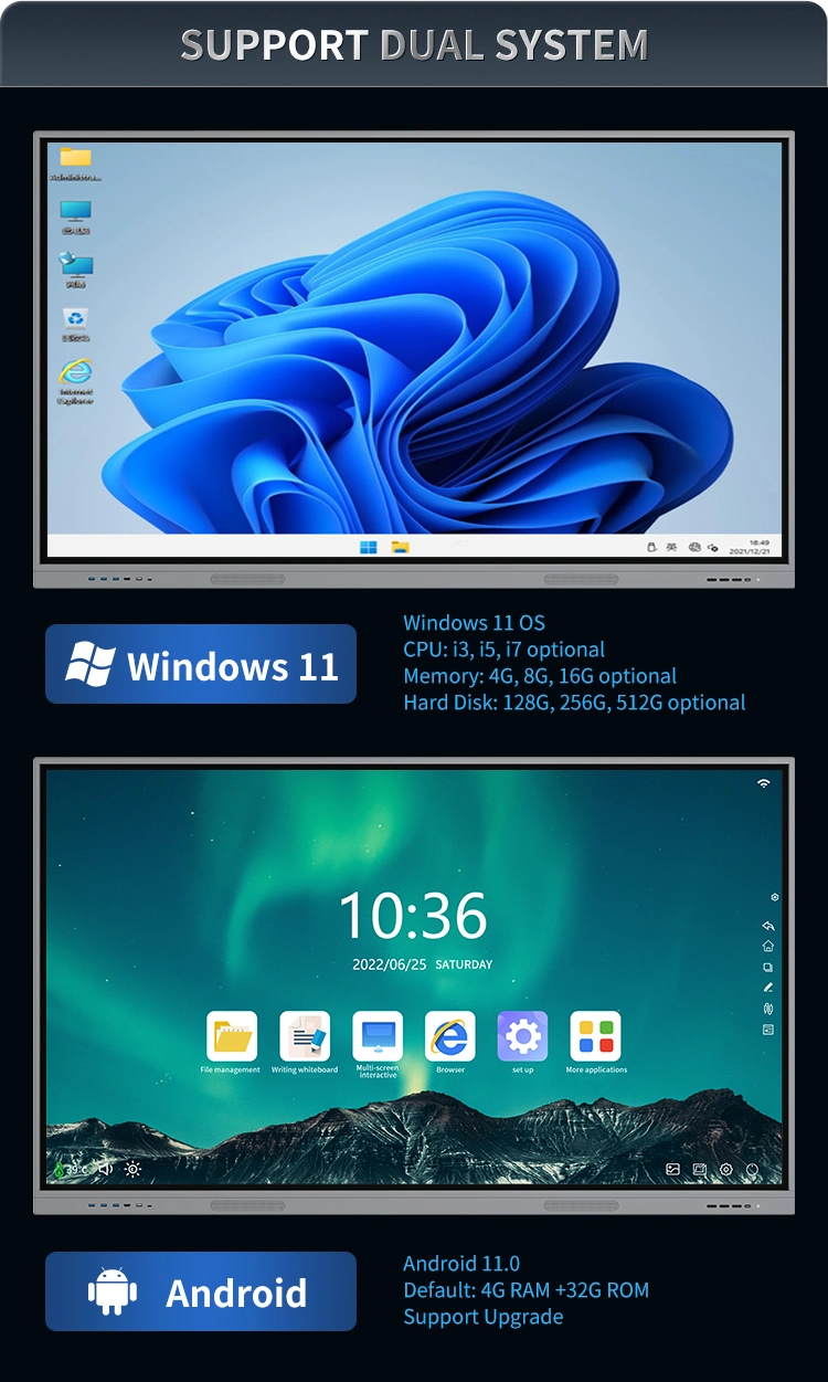 OEM 4K 65 75 86 100 110 Inch Classroom TV Display Interactive Flat Panel Digital Writing LCD Whiteboard Touch Screen Smart Board for Teaching and Meeting