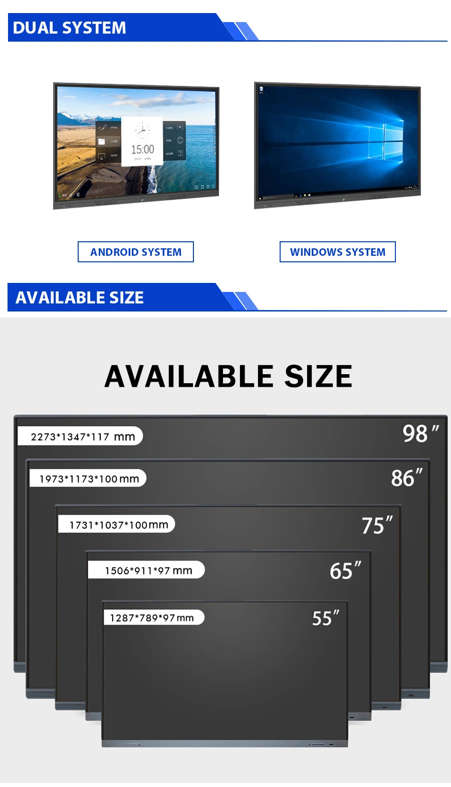 55-100inch Digital LCD Displays Touch Screen Computer Monitor TV Media Player Smart White Board