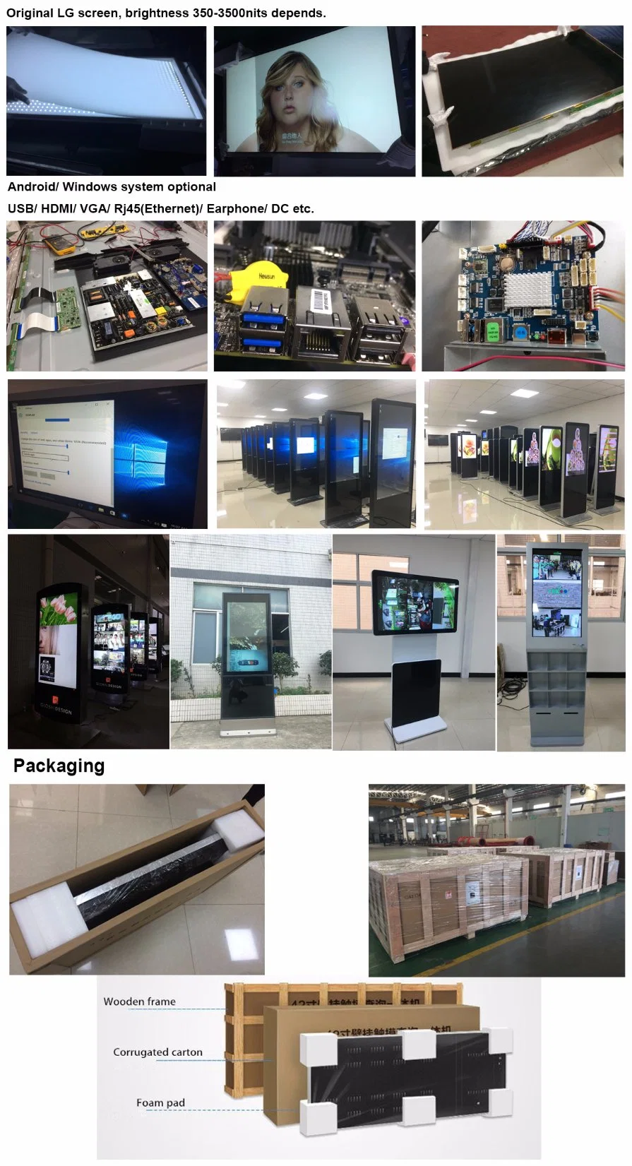 75 Inch Single Sided LCD Advertising Display Android OS Digital Signage