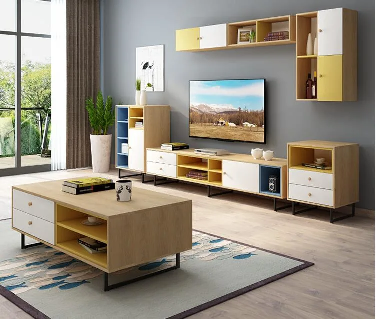 Melamine MDF Wooden Factory Prices Wooden Modern TV Stand and Coffee Table Set