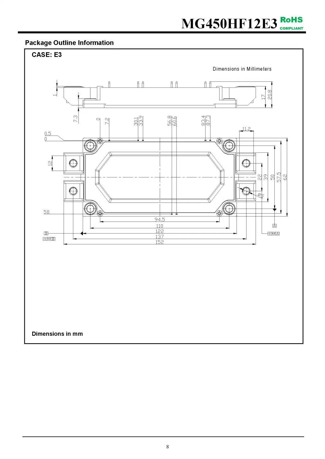 IGBT Modules VCES-1200V IC-450A High short circuit capability(10us) fetures applications MG450HF12E3