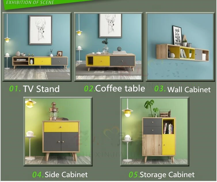 Melamine MDF Wooden Factory Prices Wooden Modern TV Stand and Coffee Table Set