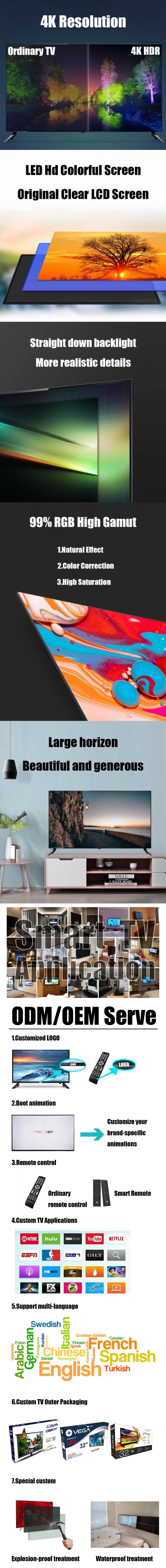 22 24 Inch 32&quot; 40&quot; 43&quot; 50&quot; 55&quot; 60&quot;65&quot; 70&quot; 75&quot; 2K 4K CKD SKD LCD HD UHD TV Universal Home Television WiFi Android LED Smart TV