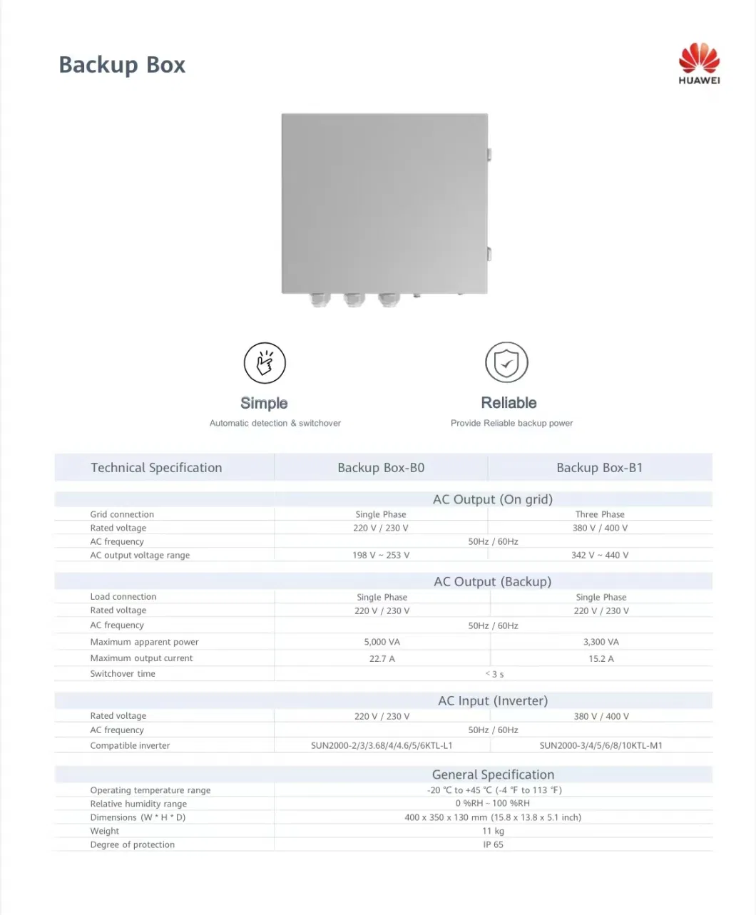 Single Phase Backup Box-B0 Three Phase Backup Box-B1 Compatible Huawei Inverter 6kw L1 10kw M1