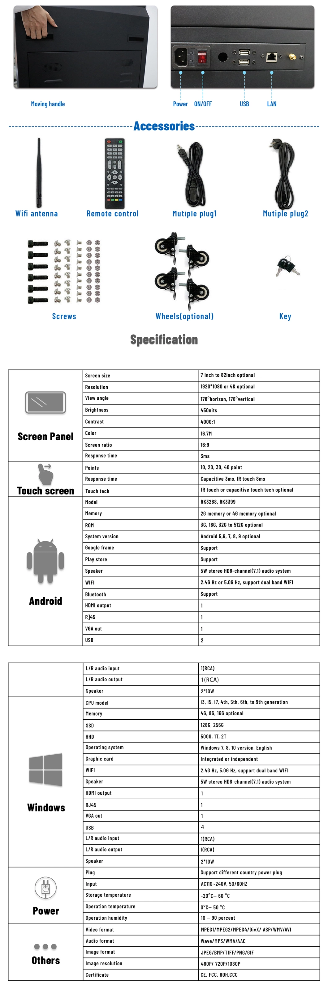 Floor Standing TV UHD 4K LCD Totem Board 42 43 55 65 Inch Vertical Advertising Display Interactive Touch Screen Digital Signage Kiosk Machine Price