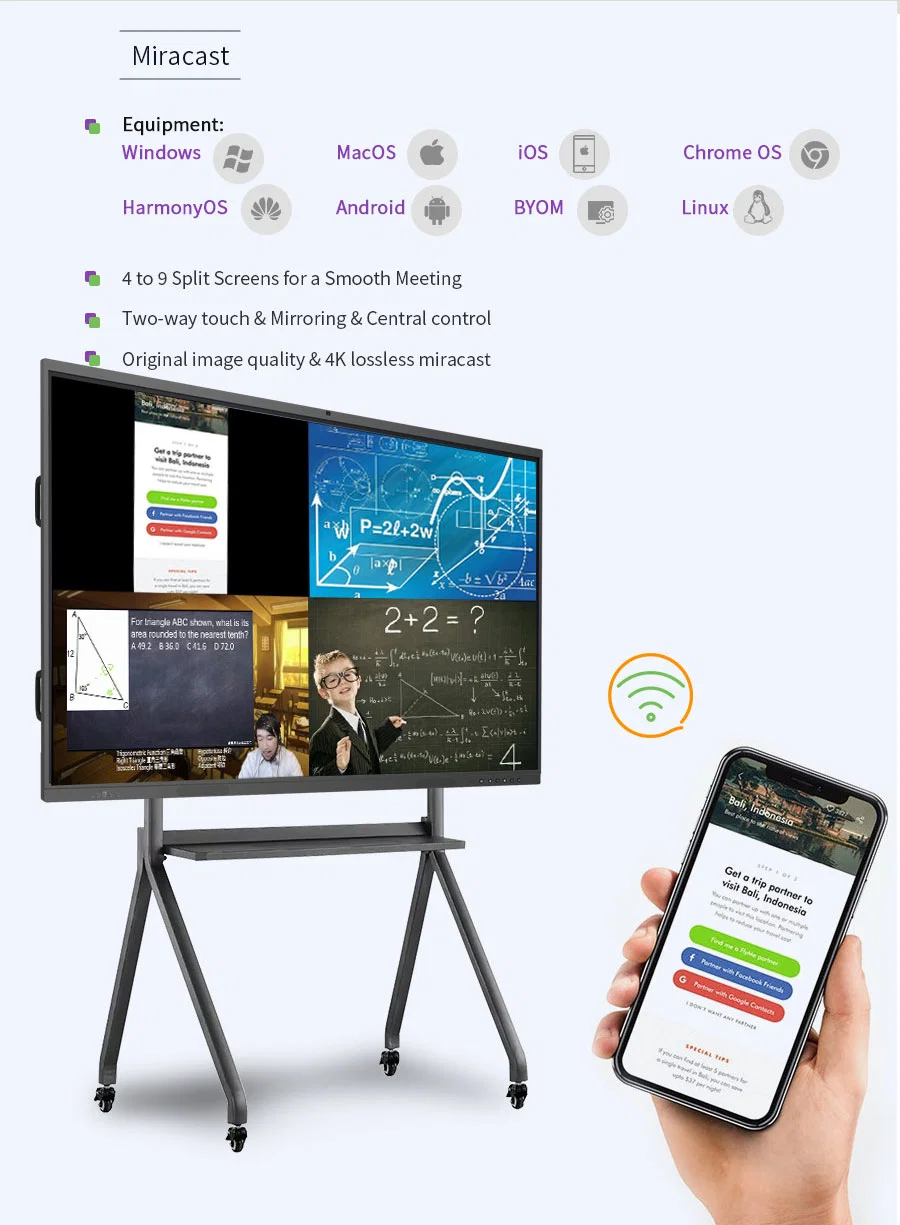 Ikinor Interactive Flat Panel Android 13 4G 32g Smart Whiteboard Touch Screen LG Smart TV 65 Inch Price