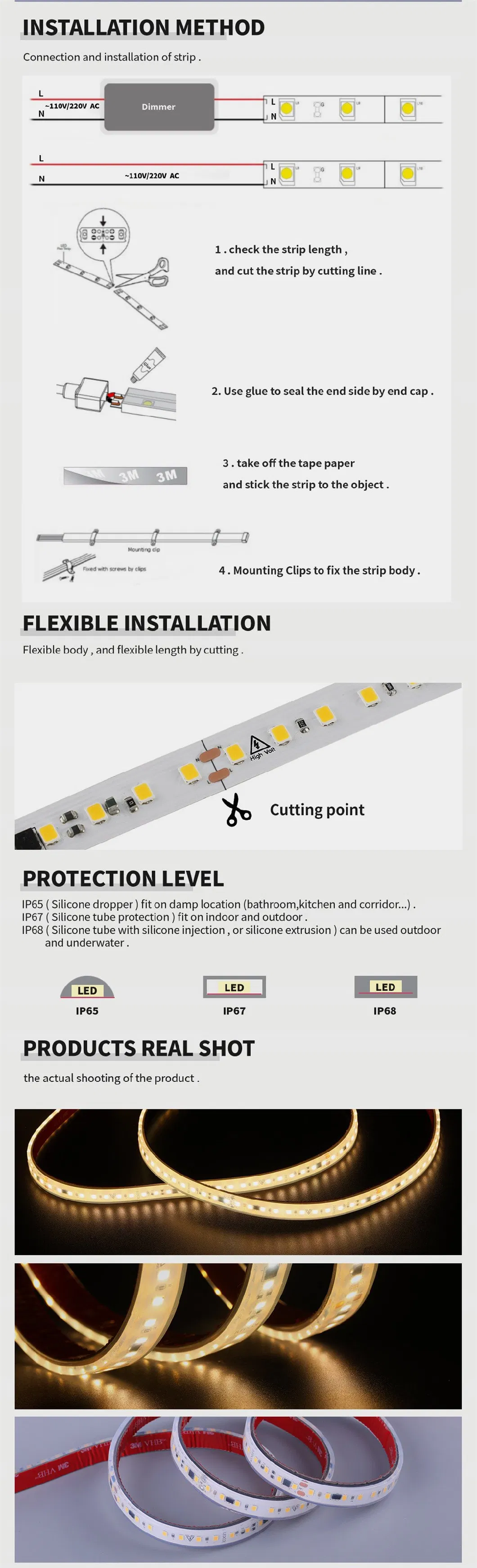 AC110v 220v high voltage strip light with constant power outdoor waterproof