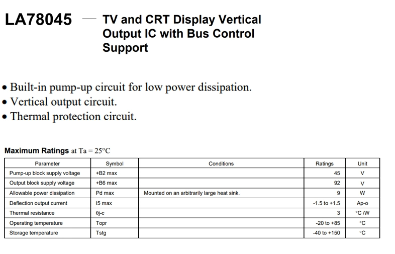 TV and CRT Display Vertical Output IC with Bus Control Support to-220 La78045