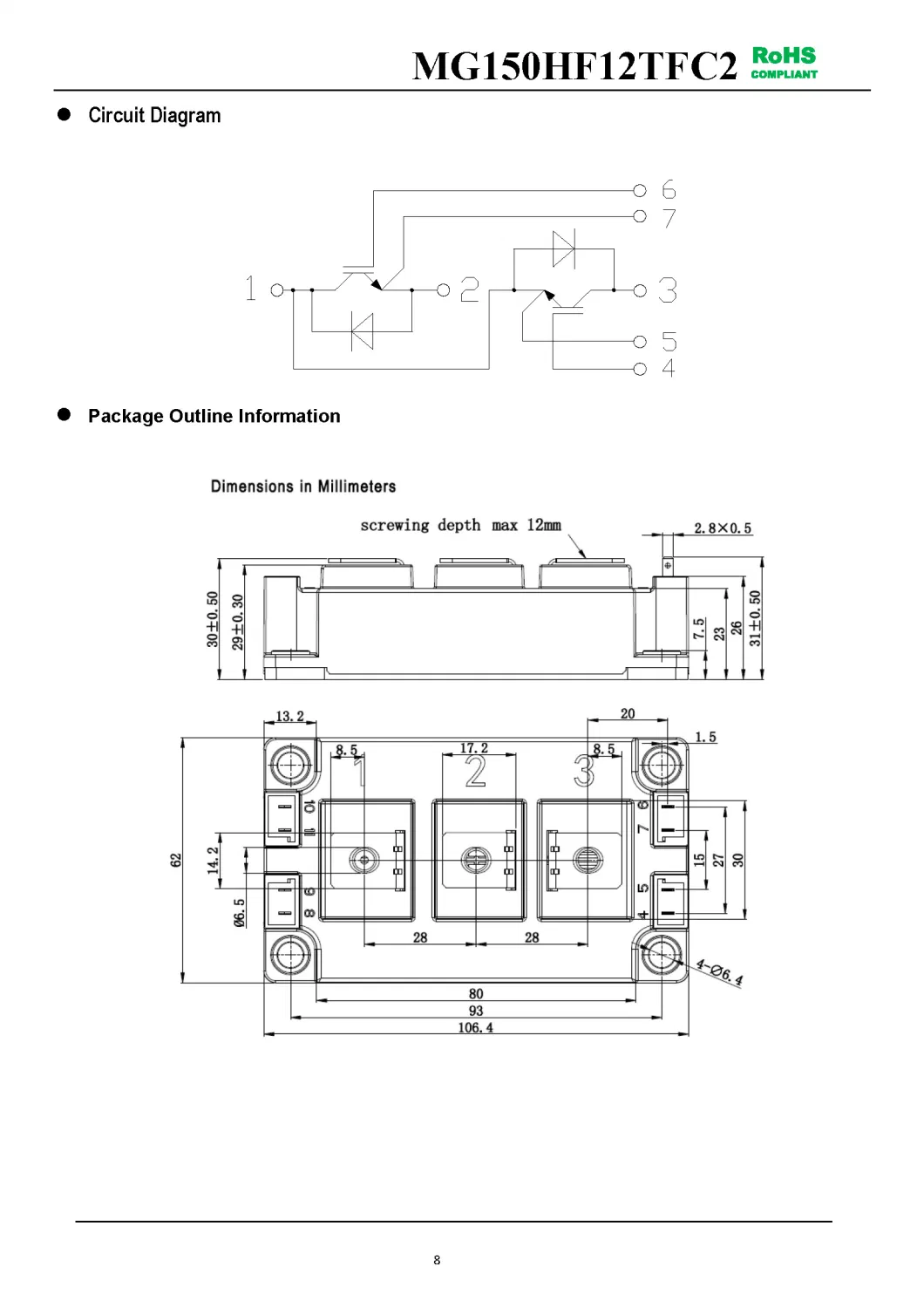 IGBT Modules VCES-1200V IC-150A High short circuit capability(10us) Low inductance package MG150HF12TFC2