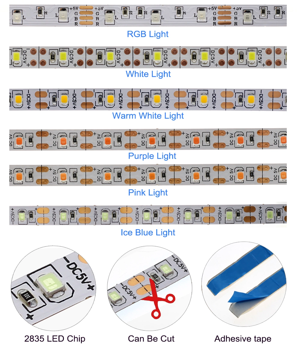 5V USB LED Strip Light 1m 2m Pink / Ice Blue / Warm White / White / RGB 2835 TV Background Lighting Decoracion Fairy Lights