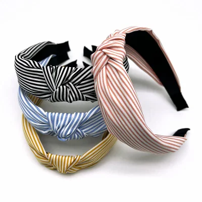 Korean Solid Color Striped Printed Fabric Knotted Headbands