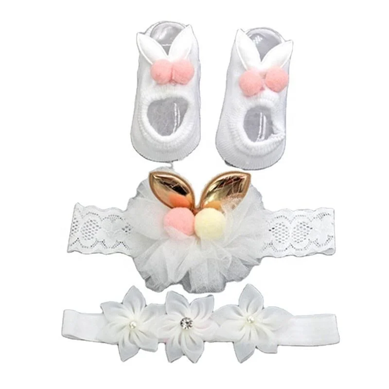 Factory Wholesale Baby Lace Headband Children Birthday Gift Hair Accessories Soft Kids Socks Set