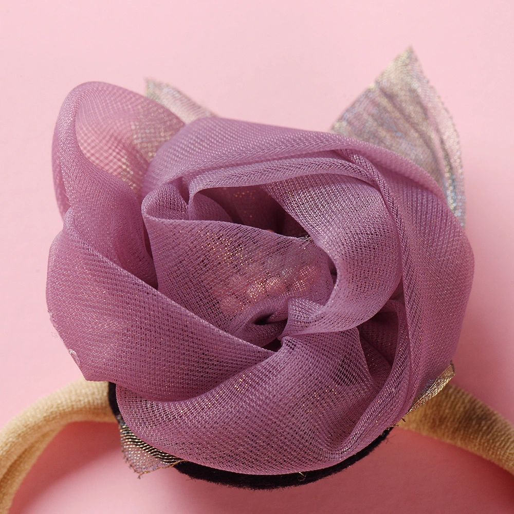 Children&prime;s Hair Jewelry Nylon Rubber Band Net Yarn Silk Flowers Baby Headband Scrunchy Soft Silk Headband