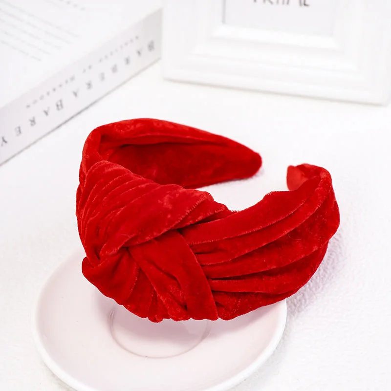 New Solid Colorful Velvet Women Elastic Cloth Knotted Headband Hot Popular Europe&America Hair Band Accessories Ornament