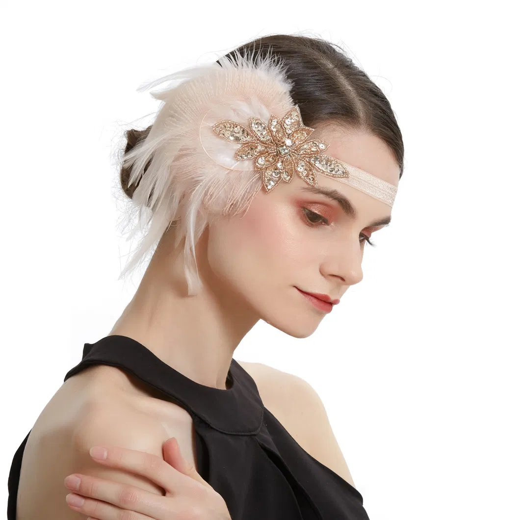 Headpiece Great Gatsby Inspired Cocktail Party Rhinestone Hair Accessories Fascinators Feather Headband for Women