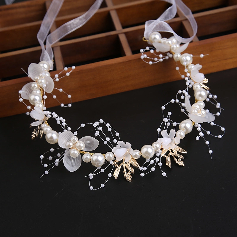 Gold Wreath Pearl Hair Band Crown Sweet European-Style Headdress Hairbands