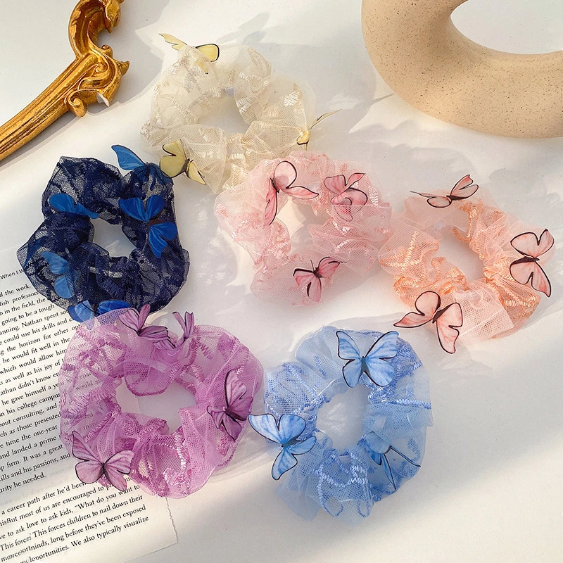 Butterfly Korean Silk Hair Scrunchies Fancy Colorful Simple Hair Bands