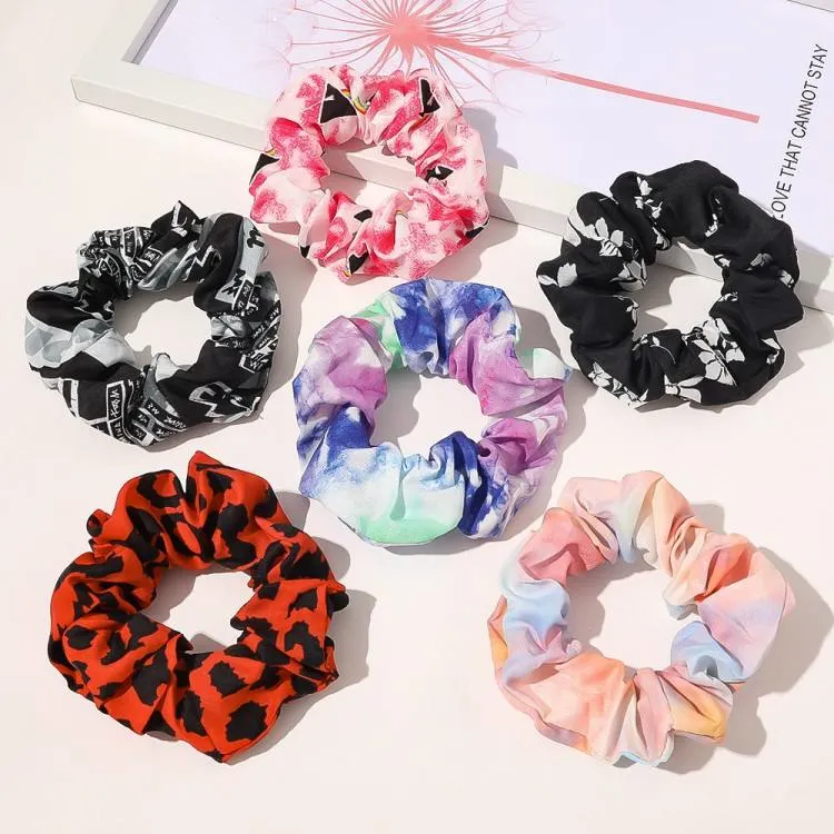 Korean Fashion Tie-Dye Flowers Leopard Print Large Intestine Hair Loop High Elastic Headband