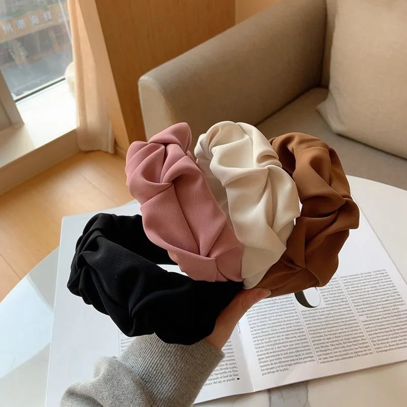 Solid Color Cloth Padded Plaited Hairband for Women Fashion Scrunchie Headband Retro Hair Loop Hair Accessories