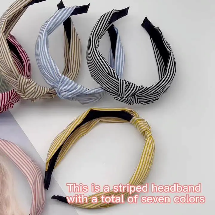 Korean Solid Color Striped Printed Fabric Knotted Headbands