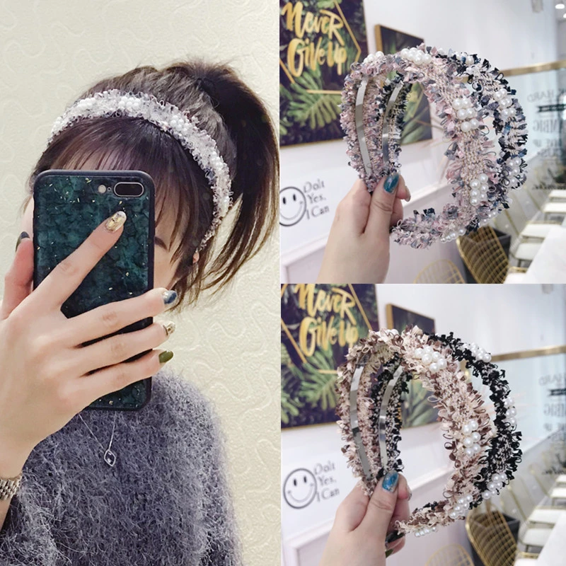 Bandas PARA Pelo Fashion Fabric Pearl Headband Fancy Accessories Bandana for Women Cute Cloth Hair Band