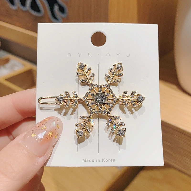 Wholesale Women Simple Frog Buckle Snowflake Zircon Hair Clip