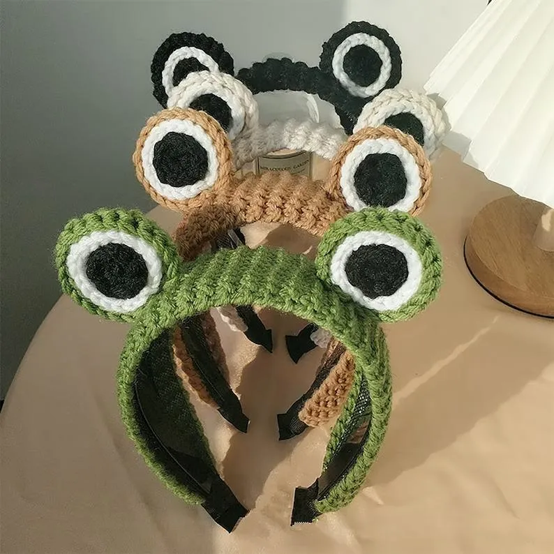 Catoon Frog Crochet Headband, Knitting Froggy Hairband, Fashion Cosplay Hair Decor, Funny Party Decor, Cute Hair Accessory, Handmade Gifts