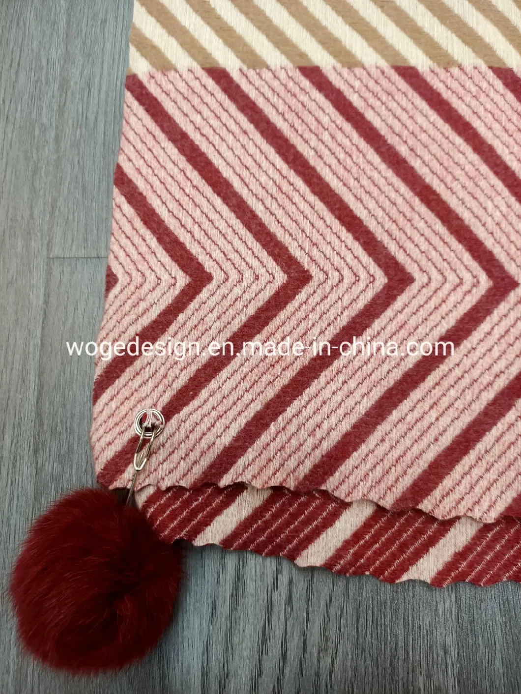 Hot Sales Yiwu Supplier Long Designer Zigzag Winter Pashmina Scarves with Real Rabbit Fur Pomom