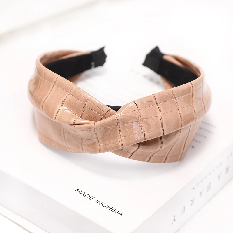 Crossed Leather Hair Band Moringa Female Department European and American Crocodile Pattern PU Leather Headband