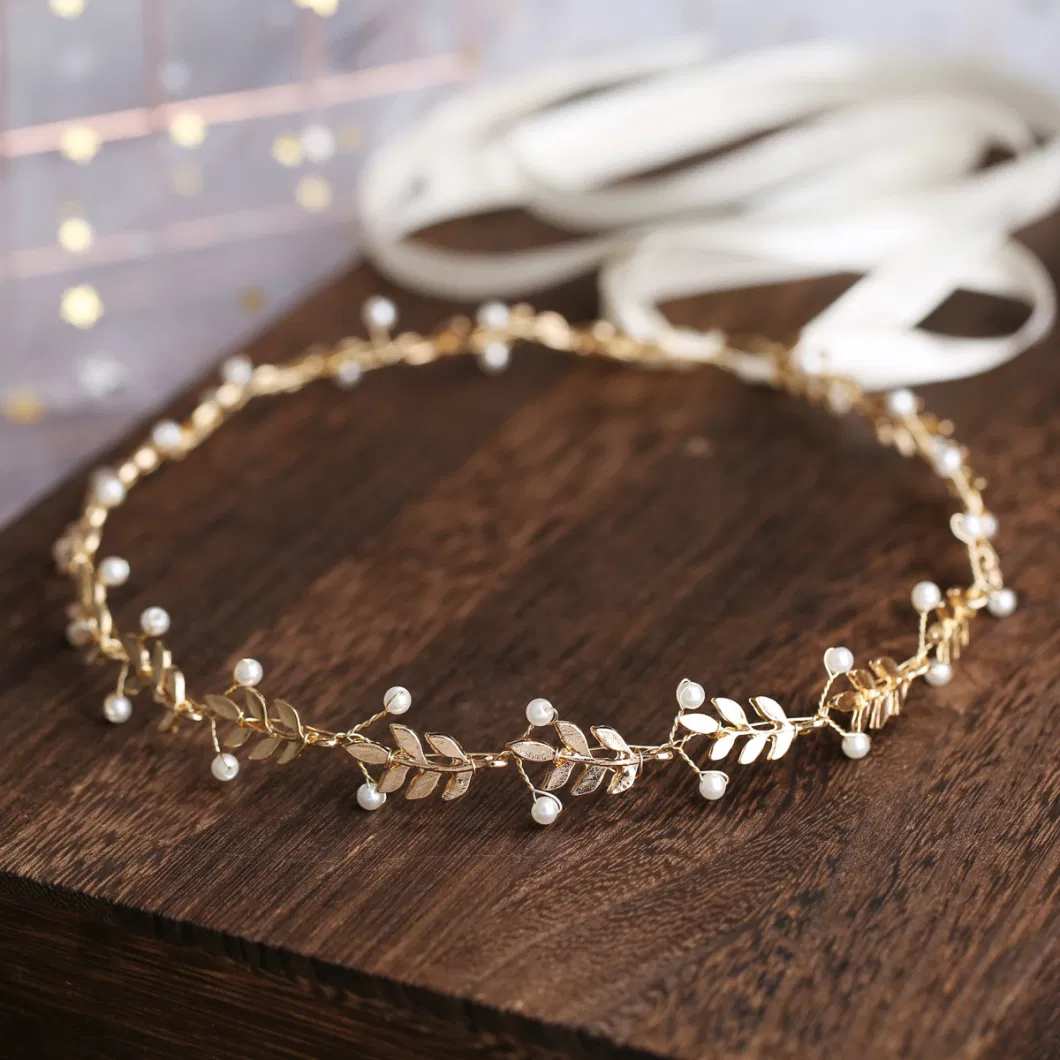 Alloy Leaf Pearl Hair Hoop Wedding Headband