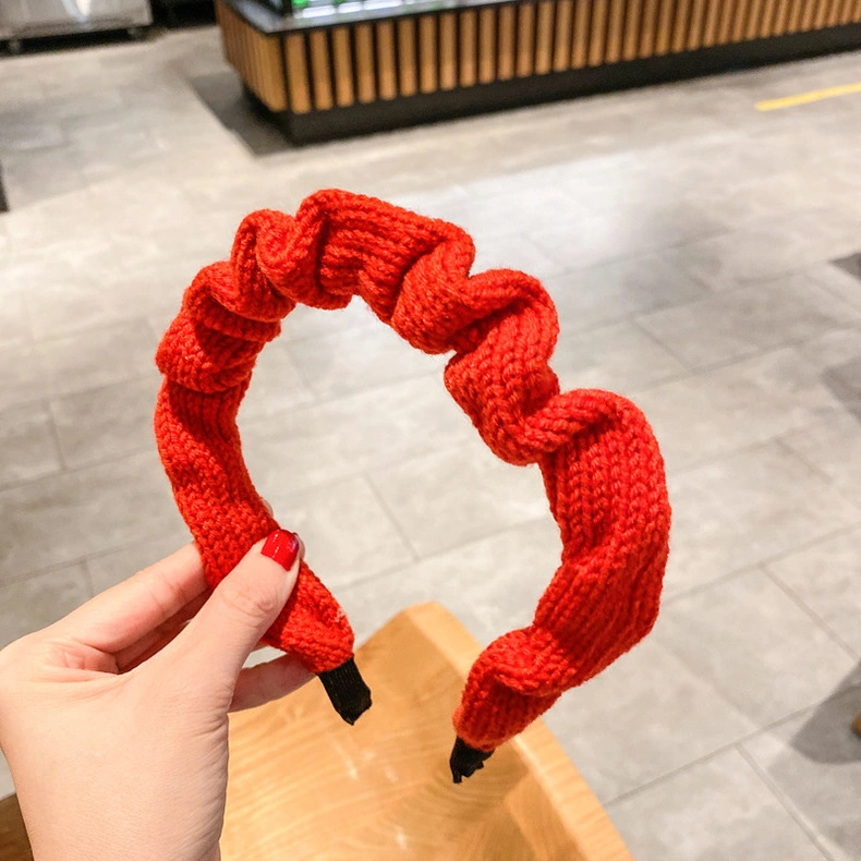 High Quality Autumn Winter Hair Accessories Solid Color Hairband Pleated Knitting Headband Women Knitted Head Hoop Hair Bands