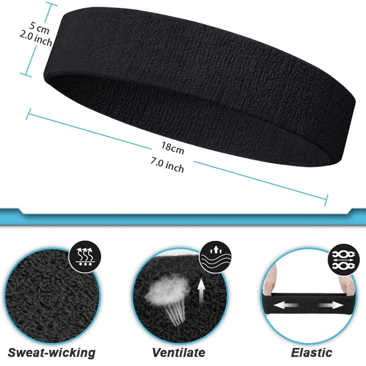 Amazon Top Selling Promotional High Elastic Comfortable Ball Sports Sweat Hair Bands, Customized Embroidery Logo Terry Headband for Running,Football,Basketball