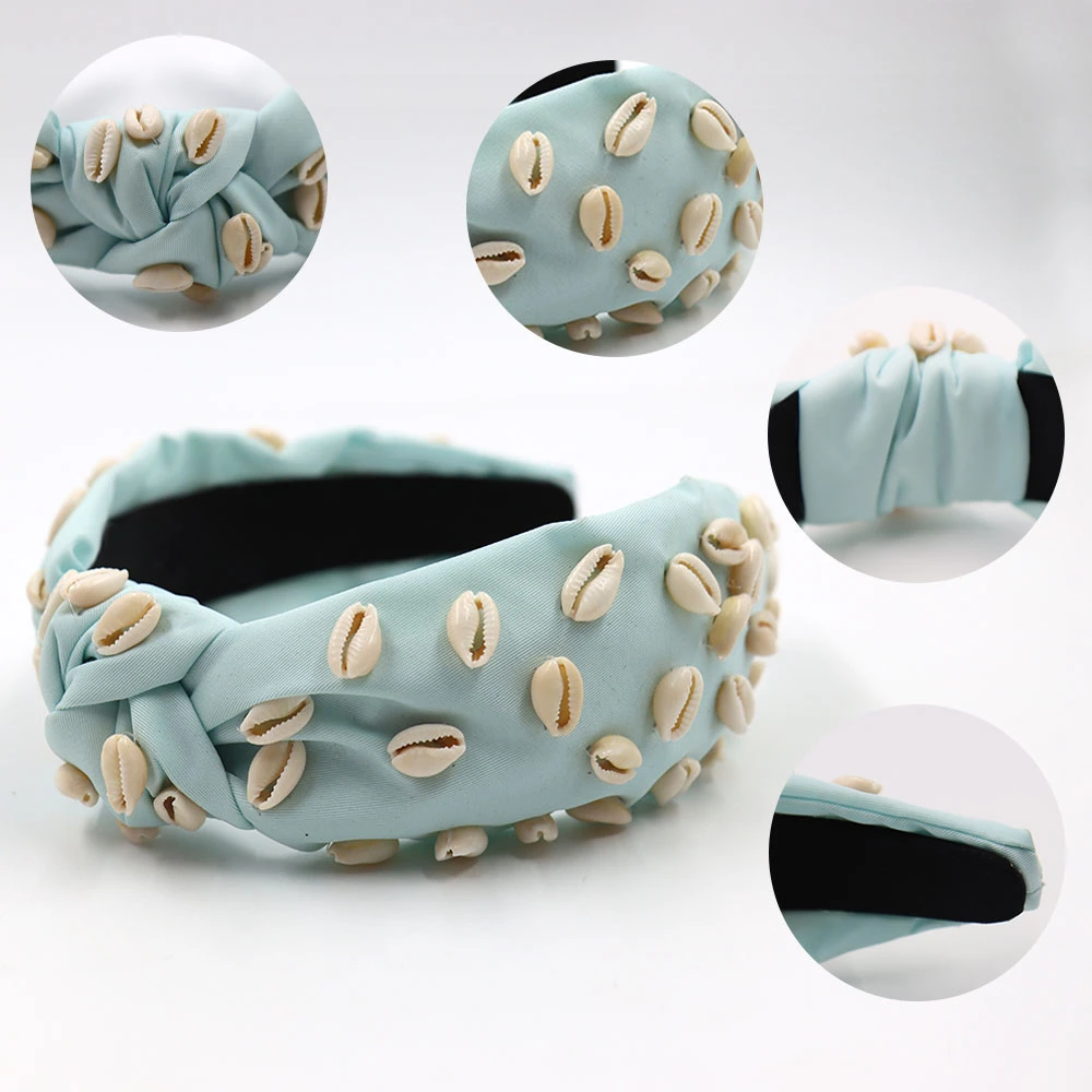 New Arrival Trendy Custom Beaded Top Knot Hairband Hand-Embroidery Rugby Bead Wide Knot Headband for Women