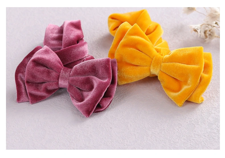 Children&prime;s Wide Hair Hoop Double-Layer Bow Baby Cute Hair Circles Velvet Baby Hair Bands Sweatband Soft Silk Velvet Cute Knitted Headband