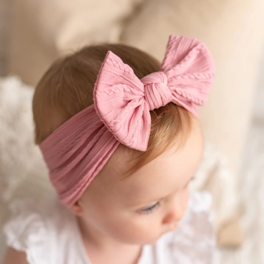 Twist Children&prime;s Hair Baby Nylon Bow Skin Wide Headscarf Children Girl Elastic Bowknot Soft Silk Headband