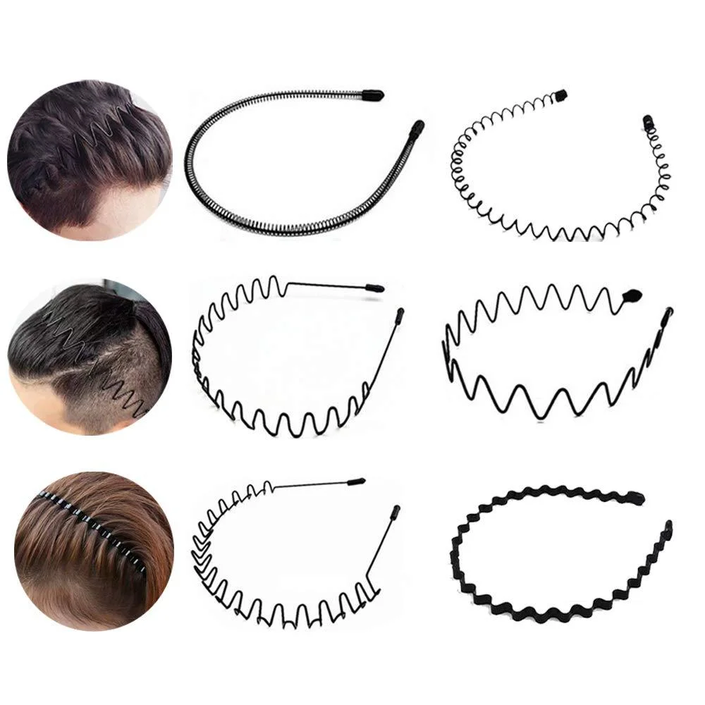 Wholesale Unisex Black Wavy Spring Outdoor Sports Metal Hair Band Headband