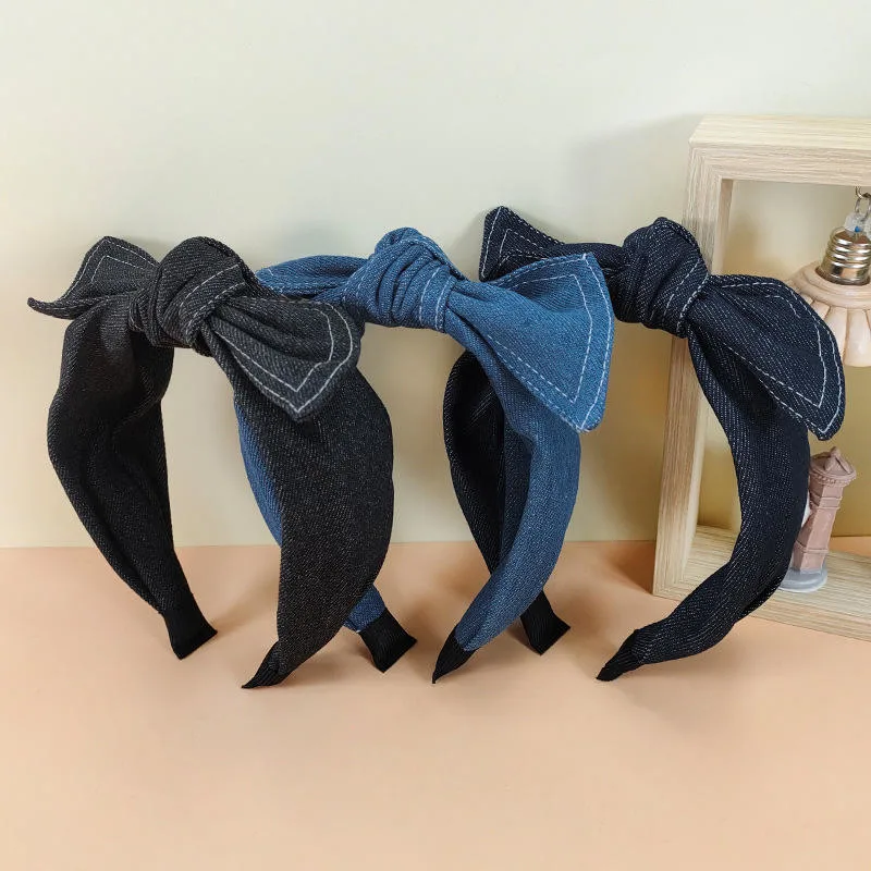 New Simple Temperament Denim Fabric Headband Art Variety of Rabbit Ears Bow Tie Hair Band