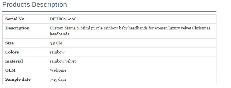 Custom Mama &amp; Mimi Purple Rainbow Baby Headbands for Women Luxury Velvet Christmas Headbands