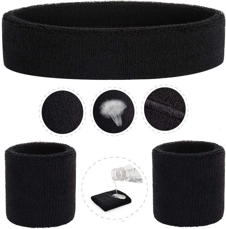 Wholesale Sweat Hairbands Set, Sports Wristband Sweatband for Athletic Men&Women, Custom Embroidery Logo Stretchy Terry Cloth Soccer Headband Factory