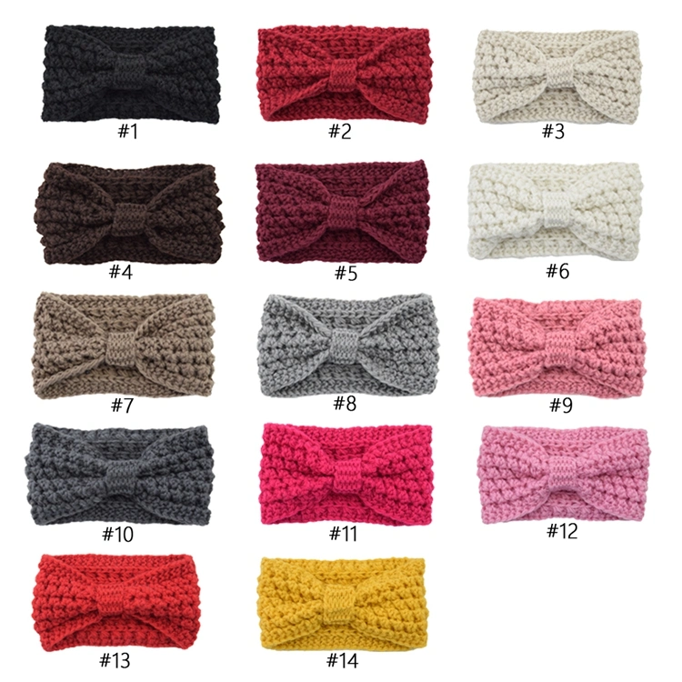 Popular Pineapple Bubble Bow Headband Hand-Knitted Wool Hair Band Women&prime;s Knitting Woolen Headband Winter Warm Ear Knit Headband