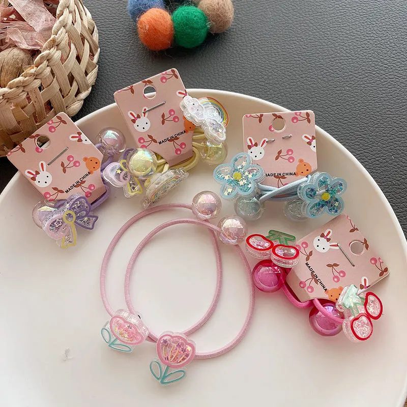 Korean Children&prime;s Hair Accessories Sequins Bow Hair Ring Cute Cartoon Flower Ponytail Hair Bands Little Girl Hair Tie