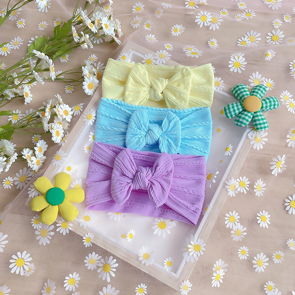 Twist Children&prime;s Hair Baby Nylon Bow Skin Wide Headscarf Children Girl Elastic Bowknot Soft Silk Headband