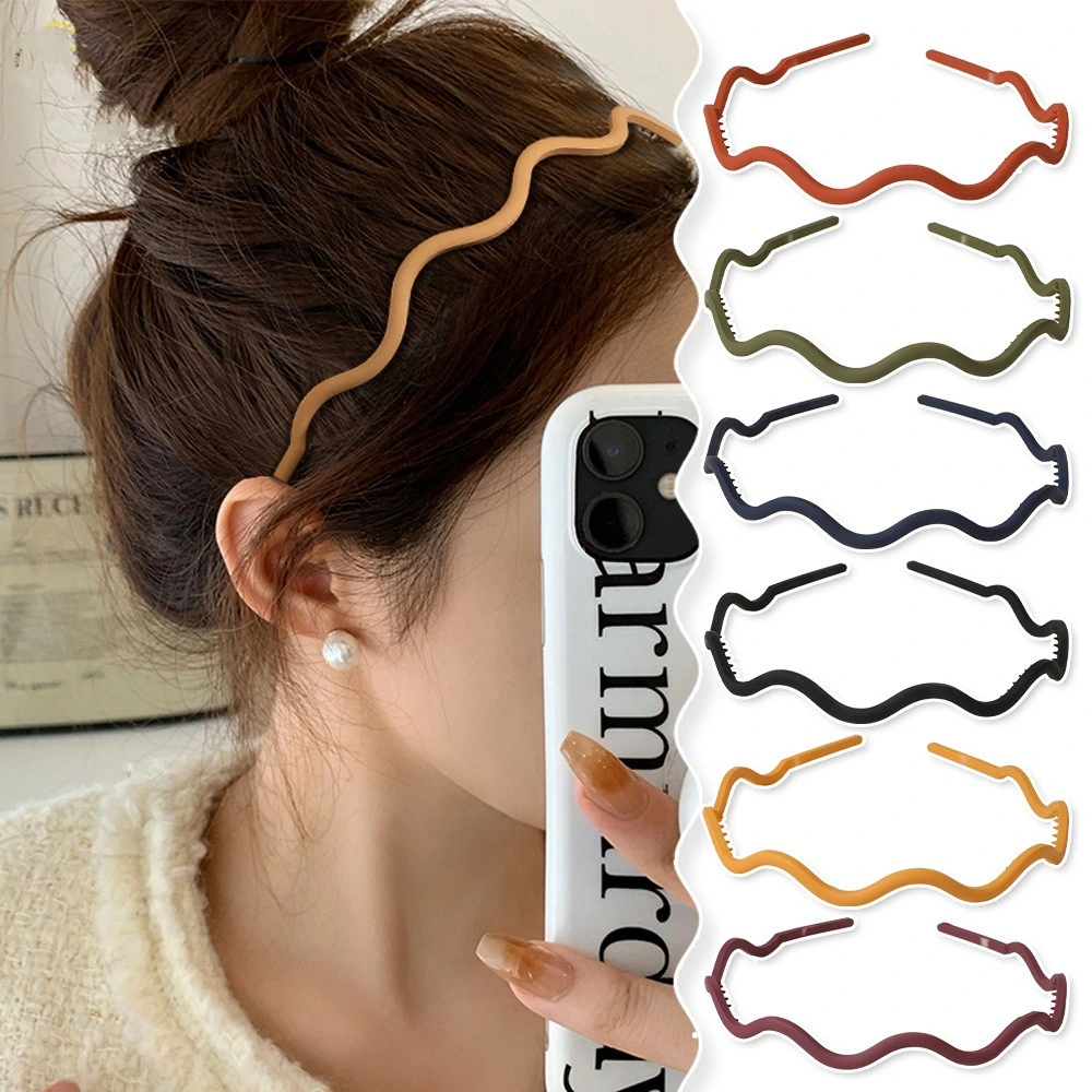 New Popular Frosted Plastic Hairband Simple Women Temperament Headband Anti-Slip with Teeth Wavy Solid Color Hair Accessories