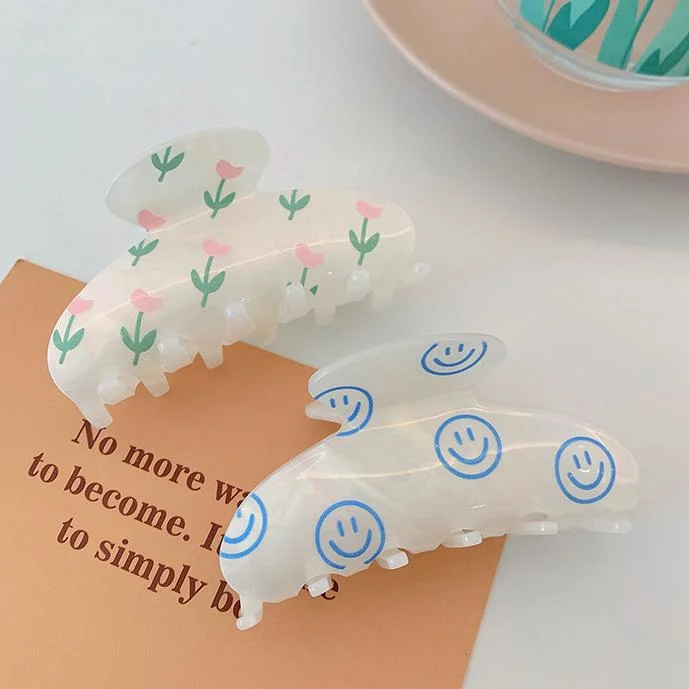 New 9.5cm Hair Claw Clip Smiling Face Eco Friendly Acetate Claw Clips Sun Flower Hair Accessories for Women